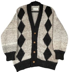 One of A Kind Bolivian Handmade 100% Alpaca Wool Grandpacore Cardigan Sweater  L